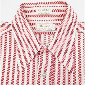 Vintage 70s Norris Men's Warp Knit Red White Stripe Button Down Shirt 15 1/2 32